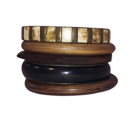 Vintage Wood & Yak Bone Bangle Set